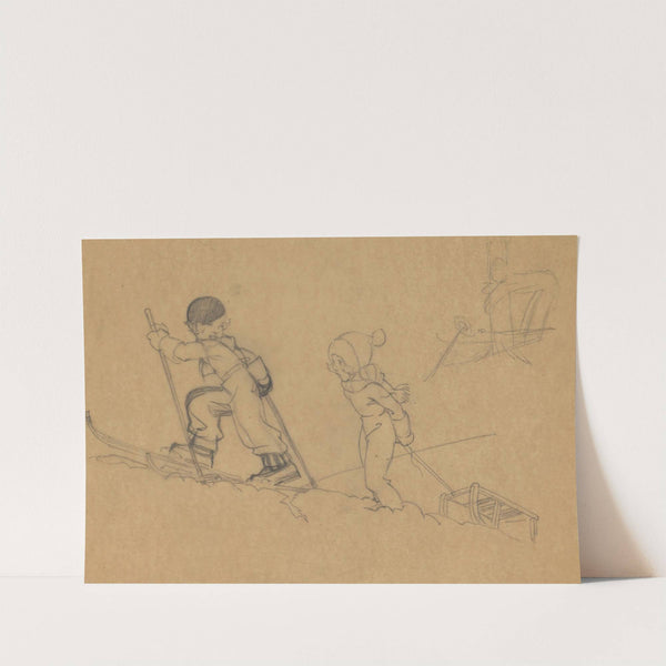 La petite skieuse et son amie tirant leur traineau (1930s) by René Vincent