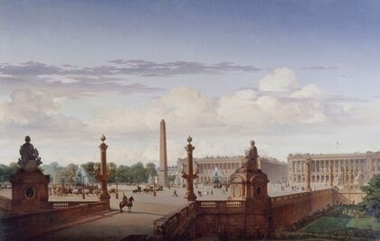 La place de la Concorde, vue de la terrasse du bord de l’eau ; le roi Louis-Philippe traverse la place en voiture — size preview