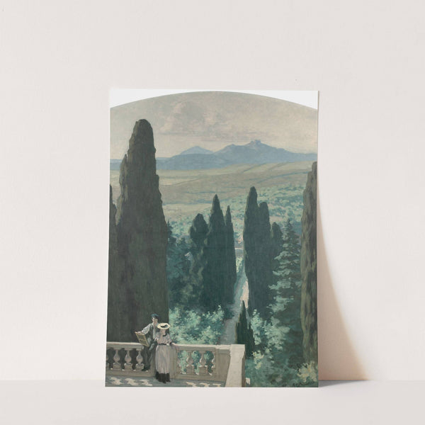 La terrasse et les cyprès de la villa d'Este à Tivoli by René François Xavier Prinet
