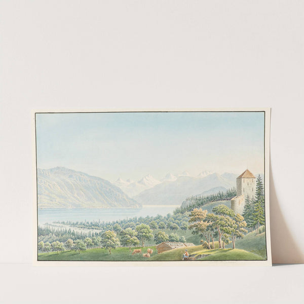 La tour de Strättligen au Lac de Thoune by Jakob Samuel Weibel