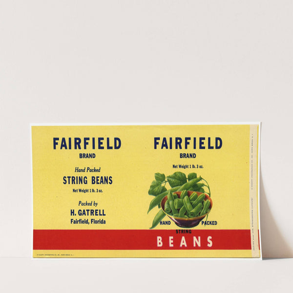 Label for Fairfield Brand String Beans (1930-1950)