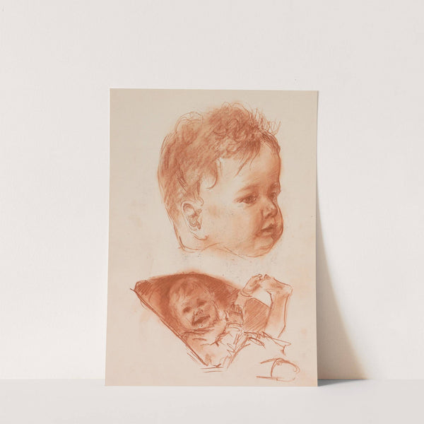 Lachend kind in een wieg en een kop van een kind (1917-1919) by Otto Verhagen