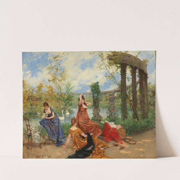 Ladies Near The Park Pond by Francesc Miralles i Galaup