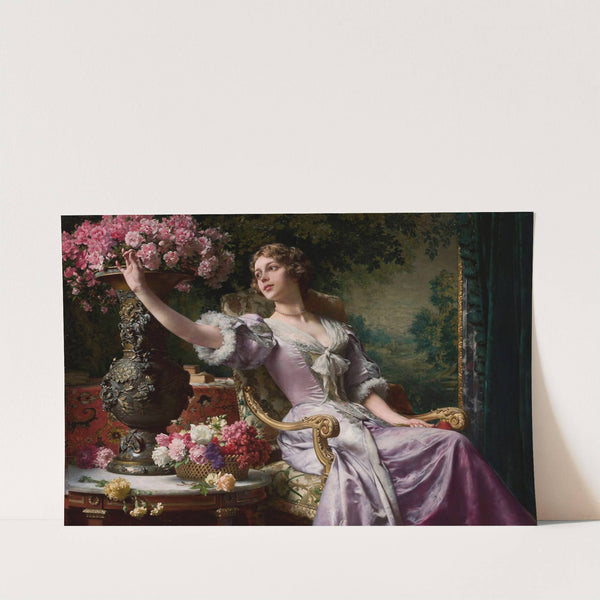 Lady in a lilac dress with flowers by Władysław Czachórski