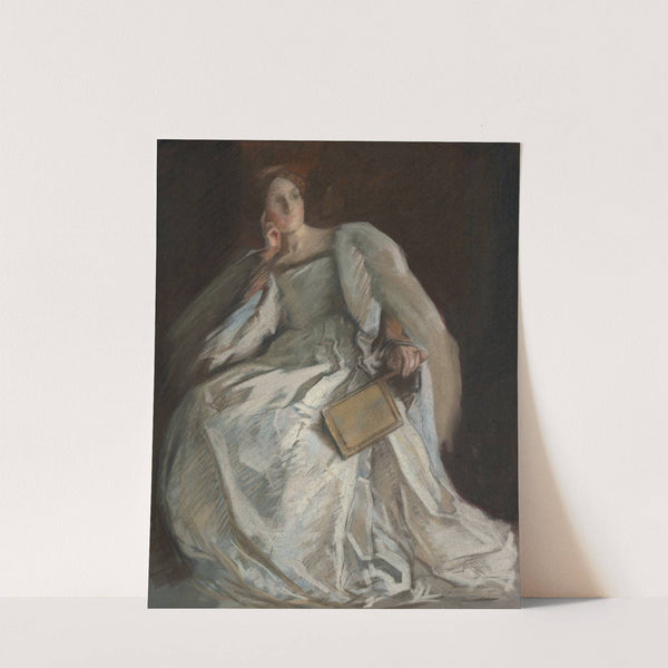 Lady in White Seated. Right Hand to Chin. Holding Fan. by Edwin Austin Abbey