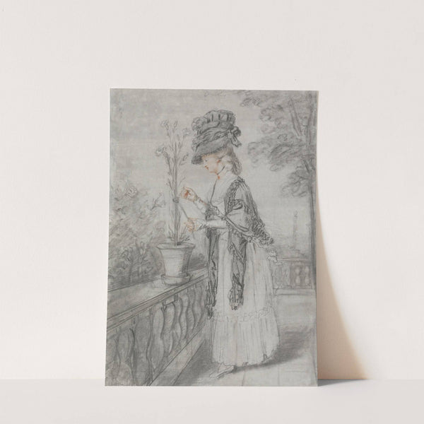 Lady on a Terrace Tending a Carnation Plant by John Raphael Smith