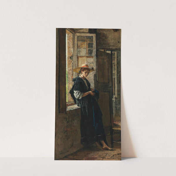 Lady with Strawhat by the Window by Mosè Bianchi