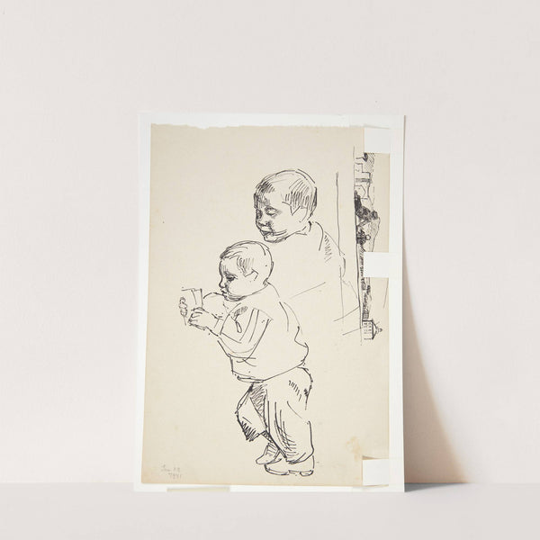 Læsende dreng, et drengehoved og et italiensk landskab by Peter Hansen