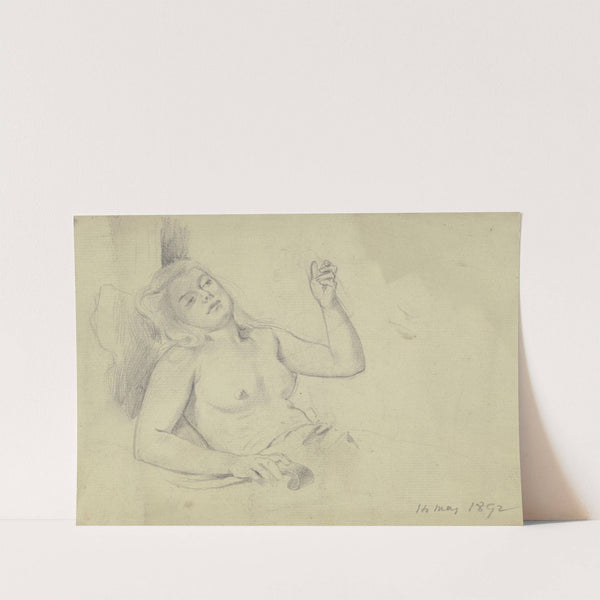 Lagernde junge Frau, sich in einem Spiegel betrachtend by Otto Scholderer
