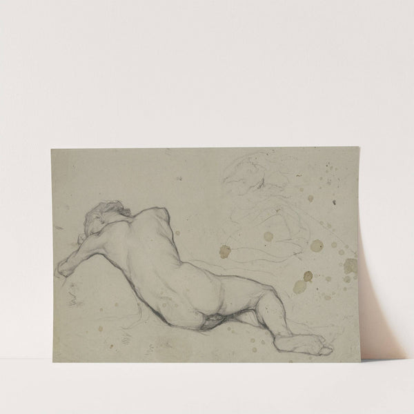 Lagernder männlicher Akt in Rückansicht, mit angedeuteter Draperie by Victor Müller