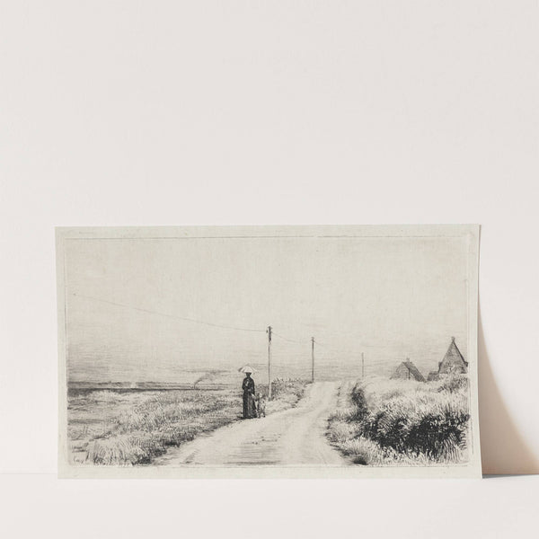 Landevej med spadserende dame Solskinseftermiddag (1882) by Carl Bloch