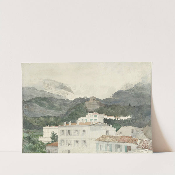 Landhuizen aan de voet van de bergen, hooggebergte in het verschiet, La Turbie by Jules-Ferdinand Jacquemart