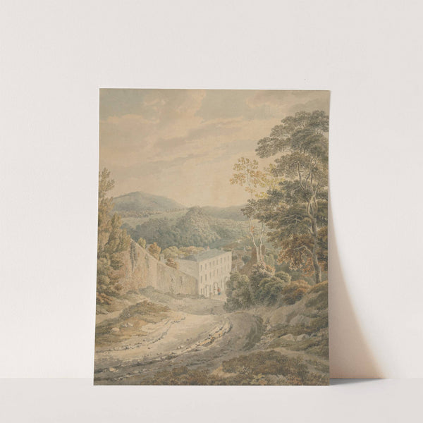 Landscape, Looking Downhill to a Village Dominated by a Large Three-Storied Stone House by Michael Angelo Rooker