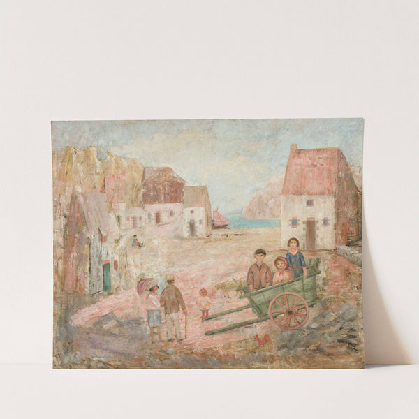 Landscape of a small town with children in a pram by Tadeusz Makowski