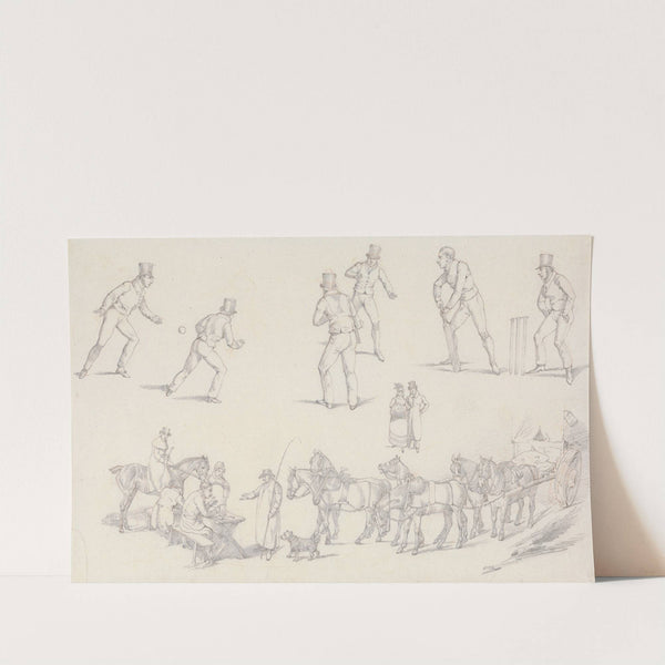 ‘Landscape Scenery’, No. 7: Scenes of Cricket and a Waggoner With His Team (1821) by Henry Thomas Alken