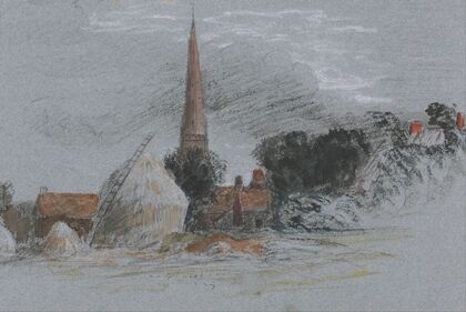 Landscape Study- a haystack near a church