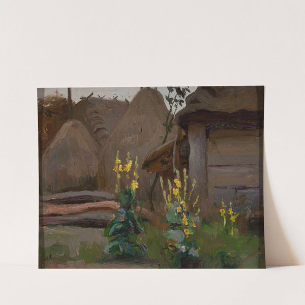 Landscape study – Mulleins in front of a cottage by Stanisław Straszkiewicz