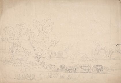 Landscape Study with Sheep, Oxford in the Distance