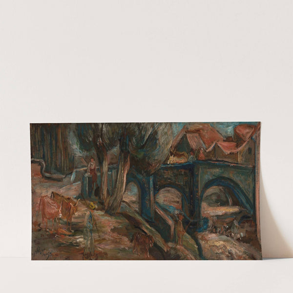 Landscape with a bridge and cows (Espaly) (1920) by Tadeusz Makowski