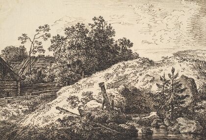 Landscape with a Brook and Farm Buildings