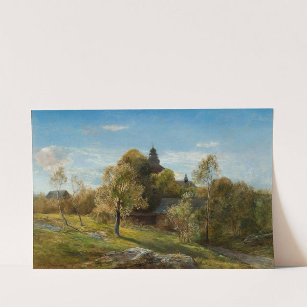 Landscape with a church hidden behind the trees by Henryk Grabiński