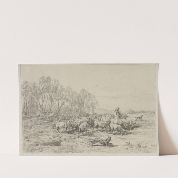 Landscape with a Flock of Sheep (1800s) by Charles Emile Jacque