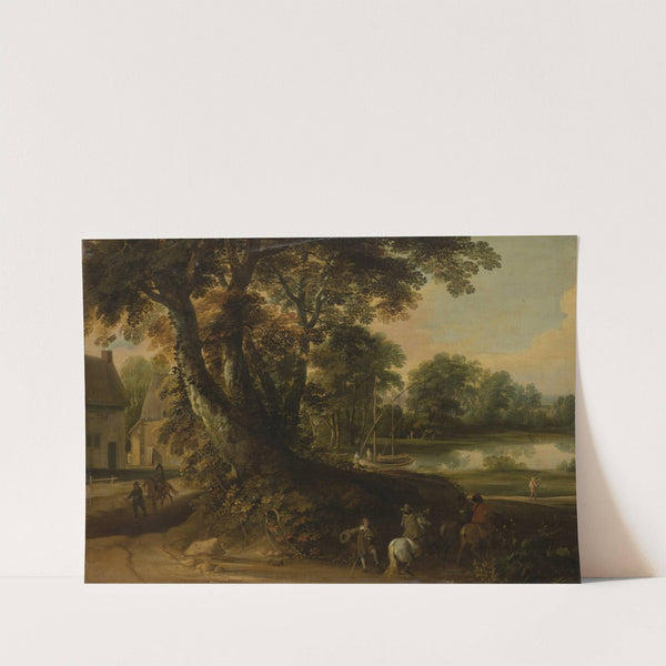 Landscape with a Group of Trees at the Shore of a Lake, Three Riders on the Road in the Foreground (ca 1664-1670) by Jacques d'''Arthois