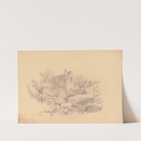 Landscape with a house hidden behind trees and a stone wall (1815-1844) by Richard Sanger Smith