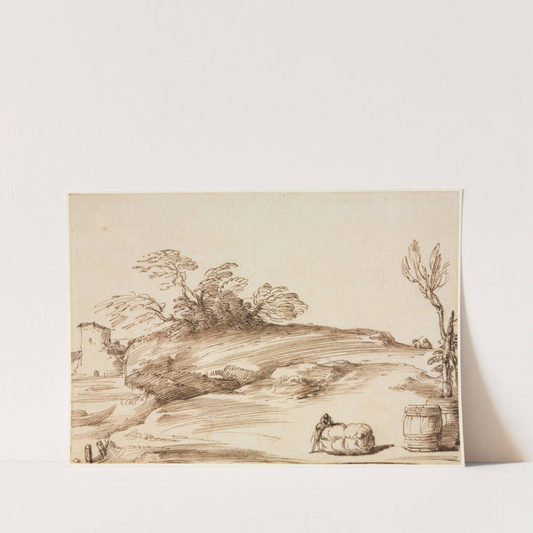 Landscape with a Man Leaning on a Bale (c. 1640) by Guercino