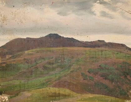Landscape with a meadow and a range of hills, sketch — size preview