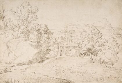 Landscape with a Pedimented Temple and Two Figures