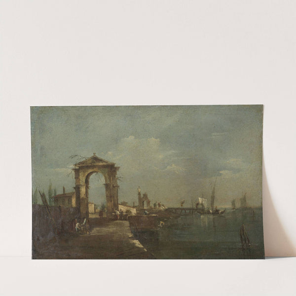 Landscape with a Quay and Ships on a Lake (1760 - 1780) by Francesco Guardi