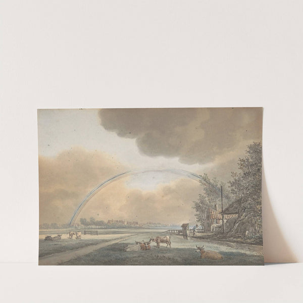 Landscape with a Rainbow over a Farmhouse and Distant Village by Vincent Jansz. van der Vinne