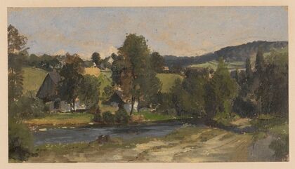Landscape with a river and huts in Zlate Hory (1850-1881)