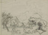 Landscape with a road overgrown with trees and a hay wagon (1880 - 1920)