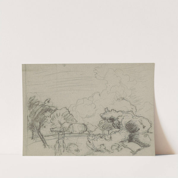 Landscape with a road overgrown with trees and a hay wagon (1880 - 1920) by Hans Thoma