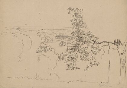 Landscape with a tree in the foreground (1880 - 1920)