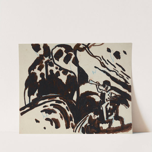 Landscape with a trumpet-blowing rider by Wassily Kandinsky