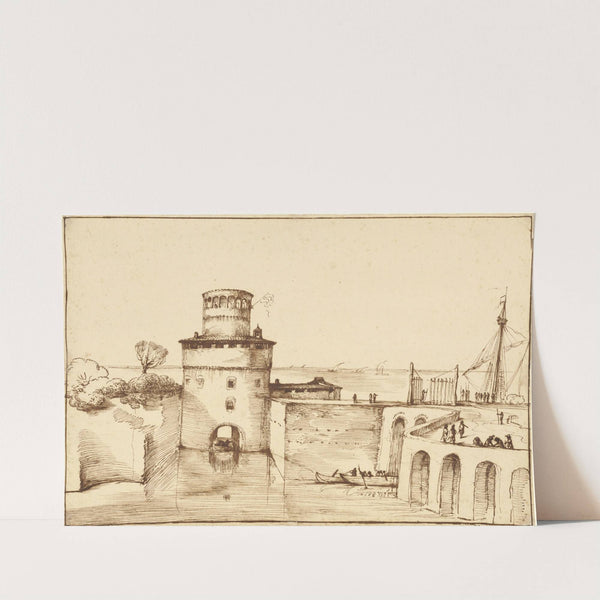 Landscape with a View of a Fortified Port by Guercino