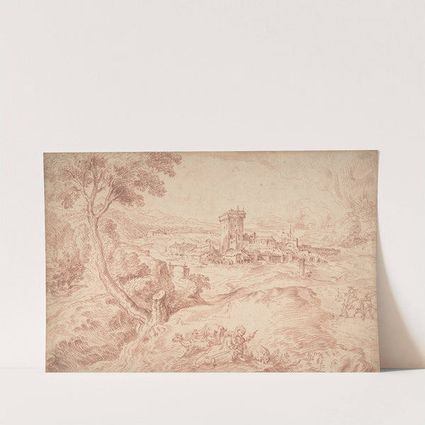 Landscape with an Old Woman Holding a Spindle, after Domenico Campagnola by Jean-Antoine Watteau