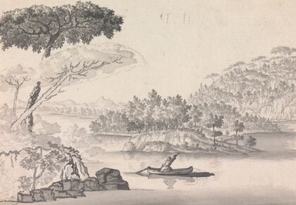 Landscape with Anchored Boat and Figure