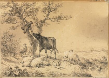 Landscape with Animals and Boy in Tree (1866)