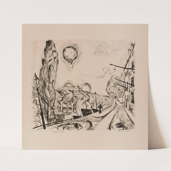 Landscape with Balloon, plate 14 from the portfolio ‘Faces’ (1918) by Max Beckmann