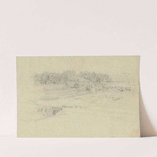 Landscape with buildings by Alfred Rudolph Waud