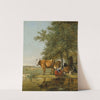 Landscape with cattle and a woman cleaning a bucket by a stream by Paulus Potter