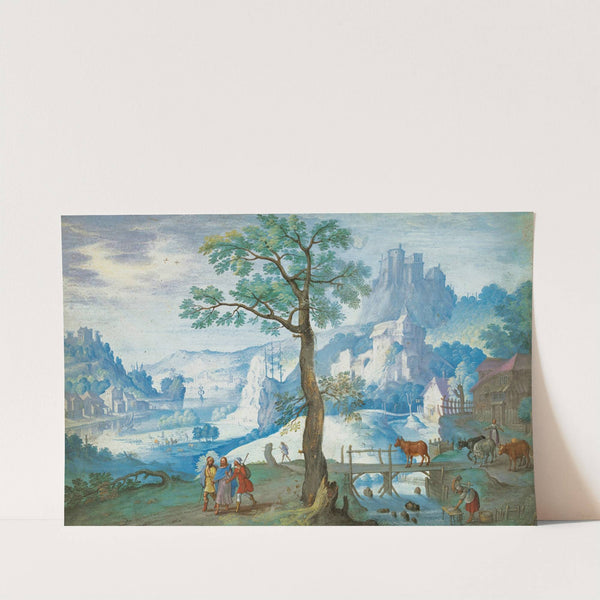 Landscape With Christ On The Road To Emmaus, A Woman Herding Cattle To The Right by Hans Bol