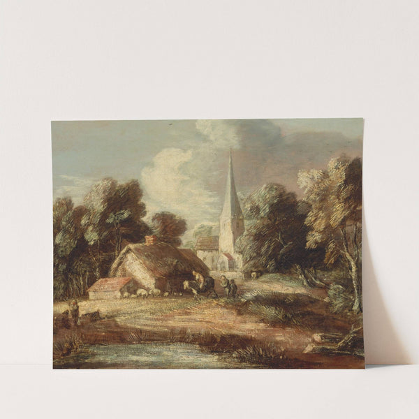 Landscape with cottage and church by Thomas Gainsborough