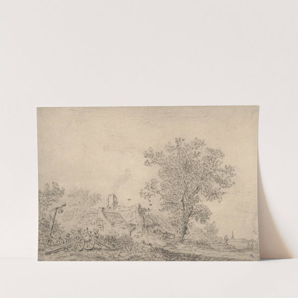 Landscape with cottages and a figure by a cart by Pieter de Molijn