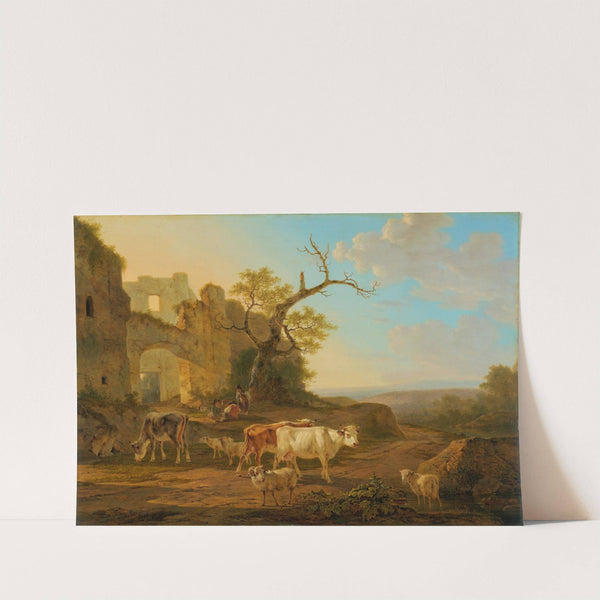 Landscape with Cows near a Ruin by Jacob van Strij