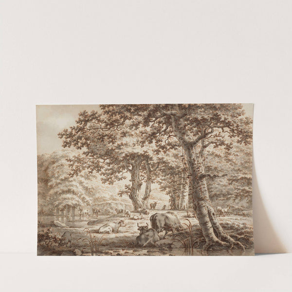 Landscape with cows under a tree by Jacob Cats